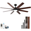 Large Ceiling Fans With Lights And Remote, Indoor / Outdoor Modern Ceiling Fan For Kitchen Living Room Patio, 6 Speed Reversible Quiet DC Motor, Dual Finish 8 Blades - Black