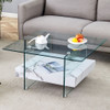 Modern 2 Tier Square Coffee Table, Elegant Marble Pattern