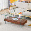 Modern 2 Tier Square Coffee Table, Elegant Marble Pattern