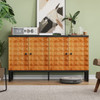 Modern Buffet Cabinet With Storage Space, Retro Style 4 Door Wooden Storage Cabinet, Multifunctional Decorative Cabinet With Geometric Patterns, Suitable For Living Room, Dining Room, Entrance - Orange / Yellow