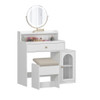 White Vanity Desk With 360° Rotated Mirror And Adjustable Lights, Girls Makeup Vanity Table With Storage Chair And Side Cabinet - Antique White