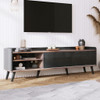 Mid Century TV Stand With 2 Cabinets & Open Compartments, Entertainment Center For Tvs Up To 70'', Television Console For Living Room - Dark Coffee / Black