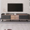 Mid Century TV Stand With 2 Cabinets & Open Compartments, Entertainment Center For Tvs Up To 70'', Television Console For Living Room - Dark Coffee / Black