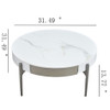 Modern Round Coffee Table With Storage Drawers Handcrafted Ceramic Inlay Tabletop 2 Tone Wood Legs Scandinavian Living Room Center Table - White / Gray