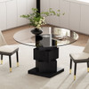 Wood Pedestal Round Dining Table Tempered Glass Top - Black