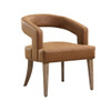 Wide Modern Barrel Open Back Upholstered Accent Chair With Weathered Solid Wood Legs