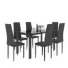 Modern 7 Piece Dining Table Set With Glass Top And Chairs - Black