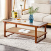 Modern Simple Rectangle Double Layer Solid Wood Glass Desktop Tea Table Rattan Woven Chinese Side Table Small Rectangle Table - Natural Wood