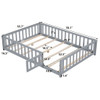 Montessori - Full Size Wooden Floor Platform Bed With Fence And Door, Montessori Floor Bed Frame With Support Slats For Toddlers - Gray Montessori - Full Size Wooden Floor Platform Bed With Fence And Door, Montessori Floor Bed Frame With Support Slats For Toddlers - Gray
