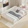 Wood Full Size Upholstered Platform Bed With Guardrail And Pillow - Beige