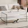 Modern Double Rectangular Coffee Table With Storage Function And Transparent Tempered Glass - White