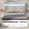 Elegant Wood Queen Size Platform Bed With Upholstered Headboard Led And Storage Drawers In Antique - Antique White
