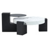 Modern Simple Double Layer Round Coffee Table Transparent Glass Top With L Shaped Legs - White / Black