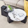 Modern Simple Double Layer Round Coffee Table Transparent Glass Top With L Shaped Legs - White / Black