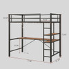 Space Saving Twin Size Loft Bed With L Shaped Desk, Shelves, Charging Station, Led Lights - Brown Space Saving Twin Size Loft Bed With L Shaped Desk, Shelves, Charging Station, Led Lights - Brown