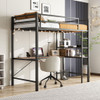 Space Saving Twin Size Loft Bed With L Shaped Desk, Shelves, Charging Station, Led Lights - Brown Space Saving Twin Size Loft Bed With L Shaped Desk, Shelves, Charging Station, Led Lights - Brown