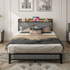 Bed With Charging Station, American Design Upholstered Headboard, Metal Platform Bed With Charging Station, American Design Upholstered Headboard, Metal Platform
