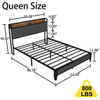 Bed With Charging Station, American Design Upholstered Headboard, Metal Platform Bed With Charging Station, American Design Upholstered Headboard, Metal Platform