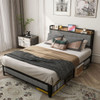 Bed With Charging Station, American Design Upholstered Headboard, Metal Platform Bed With Charging Station, American Design Upholstered Headboard, Metal Platform