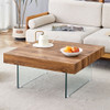 Natural Style Coffee Table With Glass Legs - Wood Grain Texture