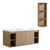 Modern 48" Wall Mounted Bathroom Vanity With Double Resin Sink And Storage Rack Soft Close Doors - Imitative Oak Modern 48" Wall Mounted Bathroom Vanity With Double Resin Sink And Storage Rack Soft Close Doors - Imitative Oak