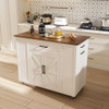Rustic Movable Kitchen Island On Wheels With Storage & Power Outlet - White