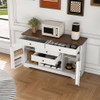 Rustic Farmhouse Kitchen Island With Storage Cabinet, Wood Top Breakfast Bar - White