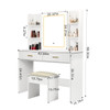 Vanity Desk With Mirror And LED Lights 3 Lighting Modes And Power Outlet 2 Spacious Drawers And Stool - White