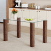 Transparent Tempered Glass Dining Table With Wood Grain Legs - Transparent / Walnut