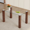Transparent Tempered Glass Dining Table With Wood Grain Legs - Transparent / Walnut