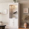 Retro Style Display Bookcase With Adjustable LED Ceiling Light And Tempered Glass Shelves - White