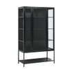 Modern Steel Display Cabinet With LED Lights And Glass Door For Home Or Workspace - Black