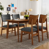 Mid Century Modern Dining Table Set For 4, Solid Wood Dining Table And Solid Wood Chairs, 5 Pieces Farmhouse Dining Table And 4 Upholstered Chairs - Brown / Gray Mid Century Modern Dining Table Set For 4, Solid Wood Dining Table And Solid Wood Chairs, 5 Pieces Farmhouse Dining Table And 4 Upholstered Chairs - Brown / Gray