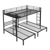 Modern Metal Triple Bunk Bed With Vertical Ladder, Safety Rail, And Storage Shelf - Black