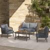 4 Piece Outdoor Patio Furniture Set, Metal Chairs With Woven Rope U Shaped Backrest