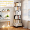 Rotating Bookshelf With Wheels And Drawer, 360° Spinning Design, Space Saving Storage