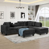 Modern Sectional Sofa With Storage Ottoman, L - Shape Couch With 2 Pillows And Cup Holders