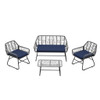 4 Piece Wicker Patio Furniture Set With Tempered Glass Table And Detachable Cushions