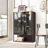 Modern Minimalist Tall Lighted Display Cabinet With Tempered Glass Door - Black / Dark Walnut