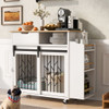 Modern Style 2 In 1 Pet Friendly Dog Crate Kitchen Island End Table Metal Pine - Natural / White