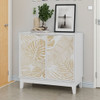 Vintage Carved Buffet Cabinet With Adjustable Shelves, Wooden Decorative Sideboard - White