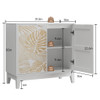 Vintage Carved Buffet Cabinet With Adjustable Shelves, Wooden Decorative Sideboard - White