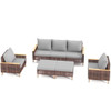 5 Piece Rattan Terrace Furniture Set, 7 Seats Cushions, High Footed Design