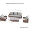 5 Piece Rattan Terrace Furniture Set, 7 Seats Cushions, High Footed Design