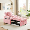 Convertible Velvet 3 In 1 Sofa Bed With Adjustable Sleeper Chair And Multi Pockets