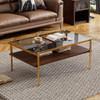 Rectangle Coffee Table With Tempered Glass Top And White Legs, Modern Table For Living Room