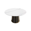 53.15" Modern Artificial Stone Round Panel Metal Iron Base Dining Table, Can Accommodate 6 People, (Not Including Chairs) - White / Black