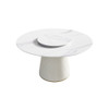 Modern Artificial Stone Round Plywood Base Dining Table, Can Accommodate 6 People, Artificial Stone Turntable (Not Including Chairs) - White / Beige