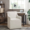 Traditional Skirted Dining Arm Chair With Casters Polyester Upholstery - Cream