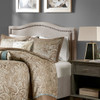 King Size Upholstered Panel Headboard With Copper Nailheads And Adjustable Metal Legs - Natural